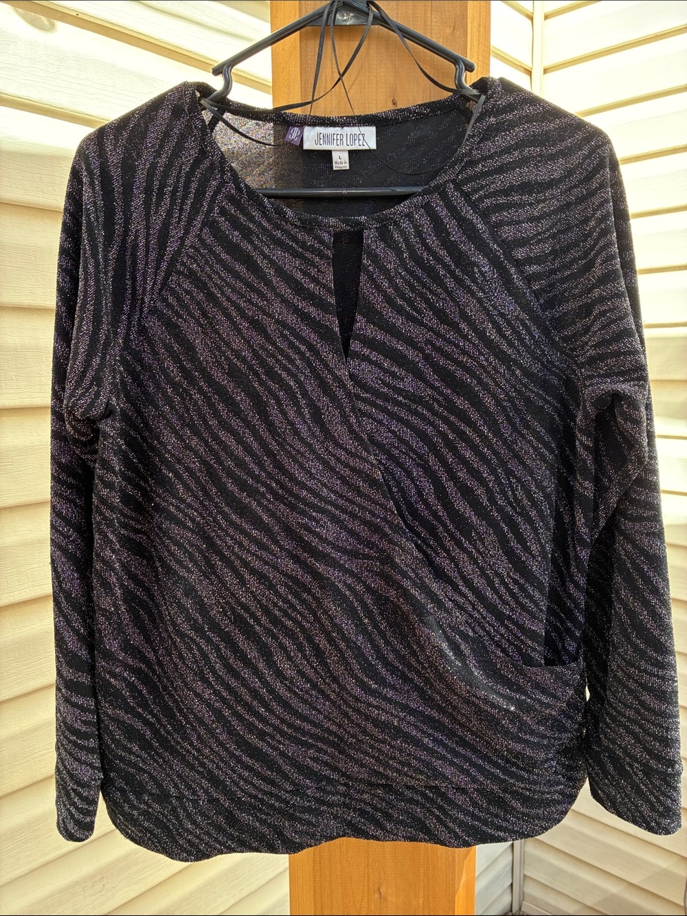 Jennifer Lopez Black Metallic Wave Long Sleeve Top